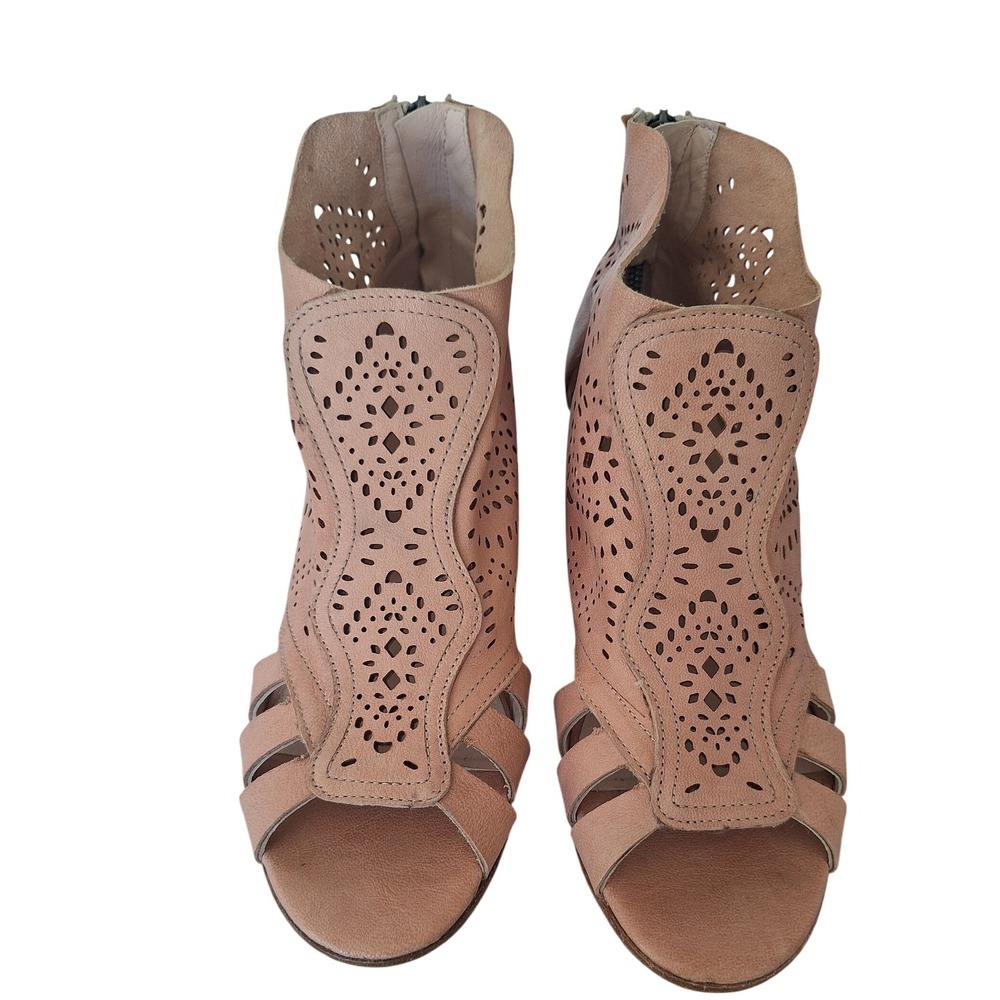 Sundance Leather Perforated Ankle Boots open toe Made in Italy Rust Brown 39